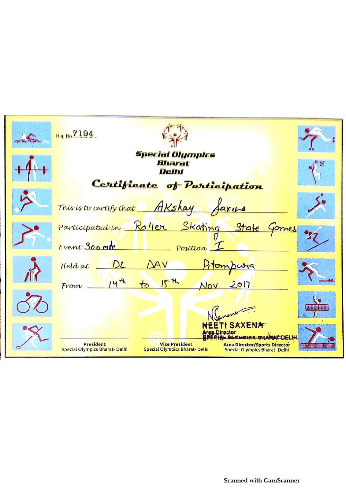 Special Olympics Bharat Certificate